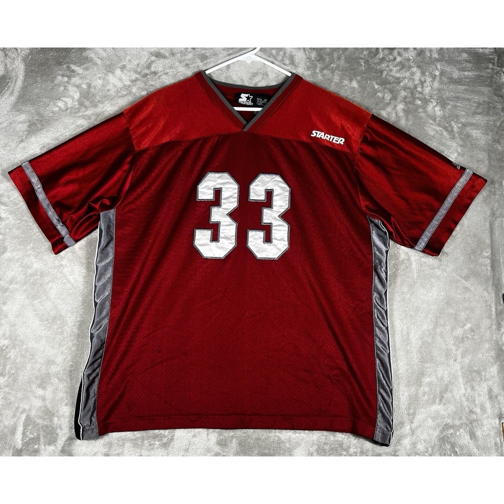 Vintage Starter Football‎ Jersey #33 Size XL Y2K red & grey *pic hole in sleeve